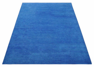 Solid Blue Contemporary Woolen Hand Tufted 8x10 wool area Rug