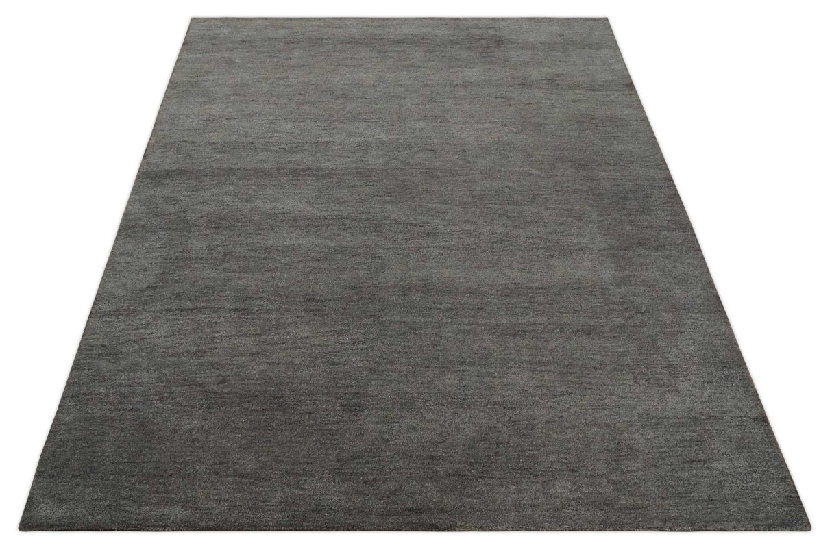 Solid Charcoal Woolen Hand Tufted 8x10 wool area Rug