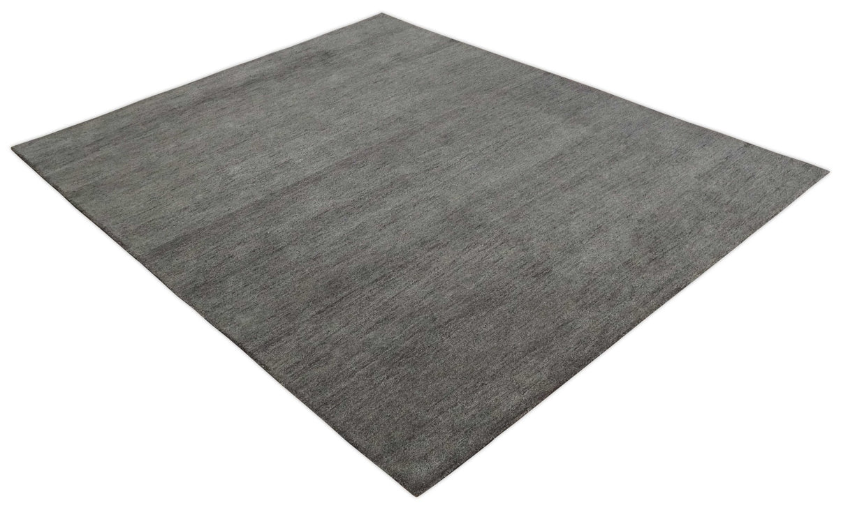 Solid Charcoal Woolen Hand Tufted 8x10 wool area Rug