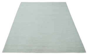Solid plane Silver Hand Knotted 8x10 Wool Area Rug