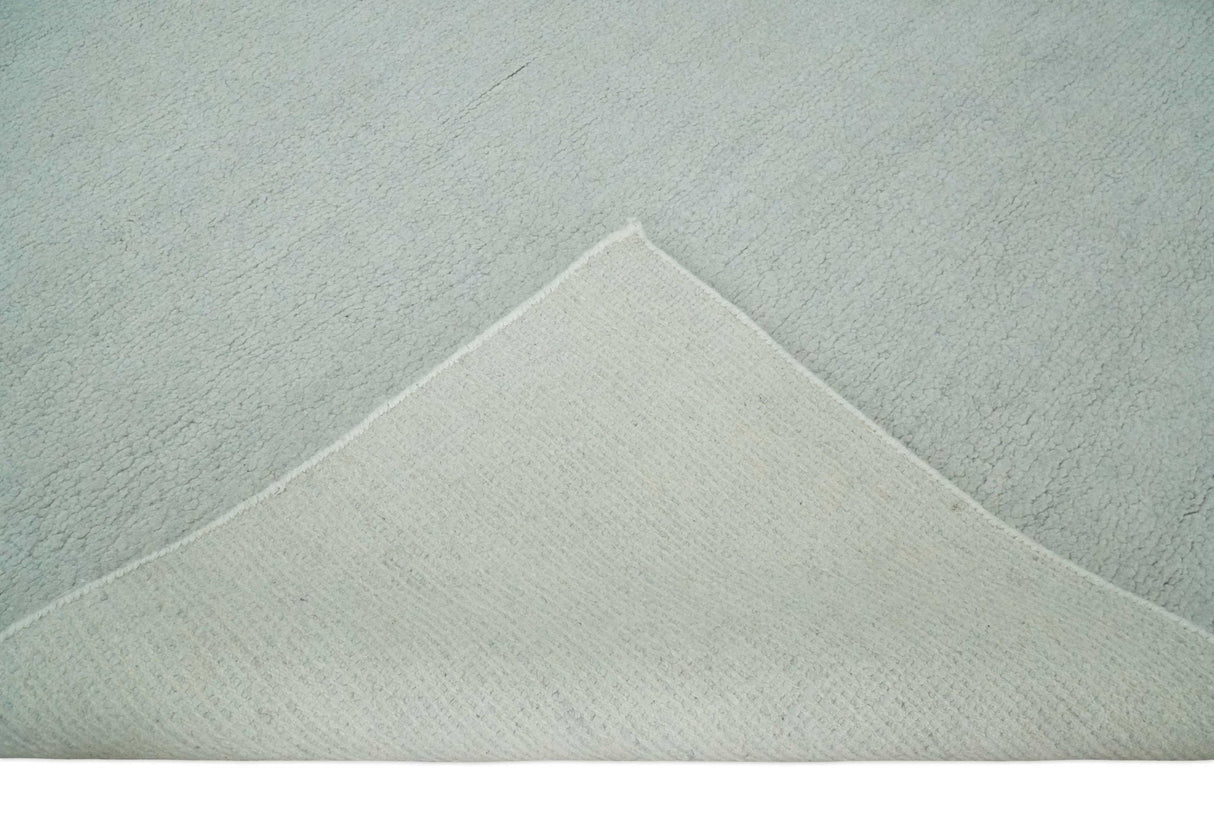 Solid plane Silver Hand Knotted 8x10 Wool Area Rug