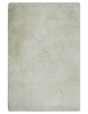 Solid Plush and Soft 3x5, 4x6 and 5x7 Hand Woven Shag Ivory Area Rug | SHAG1
