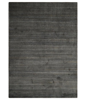 Solid Shaded Charcoal 5x7 Blended Wool Hand Woven Area Rug