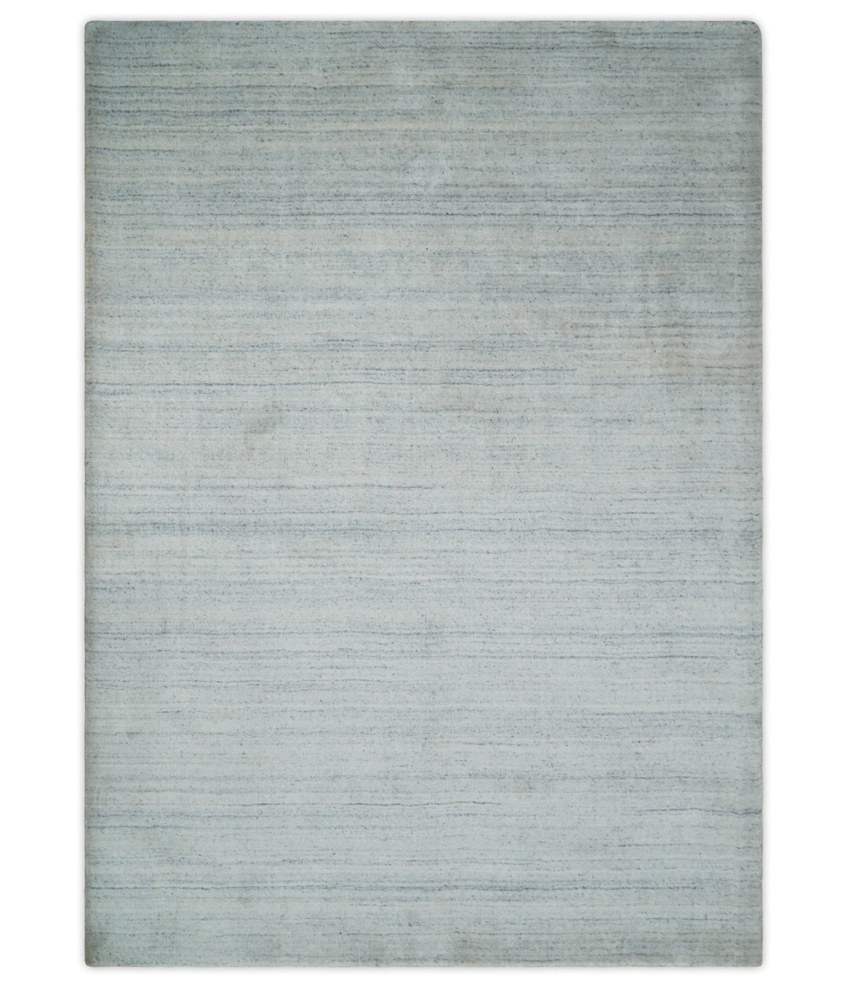 Modern Solid Silver and White  5x7 Blended Wool Hand woven Area Rug