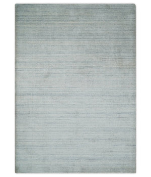 Modern Solid Silver and White  5x7 Blended Wool Hand woven Area Rug