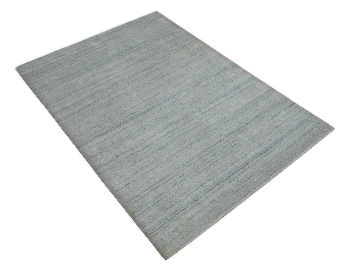 Modern Solid Silver and White  5x7 Blended Wool Hand woven Area Rug