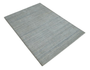 Modern Solid Silver and White  5x7 Blended Wool Hand woven Area Rug