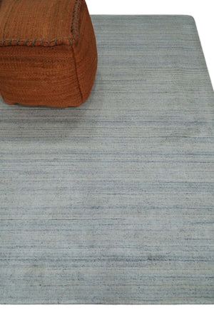 Modern Solid Silver and White  5x7 Blended Wool Hand woven Area Rug