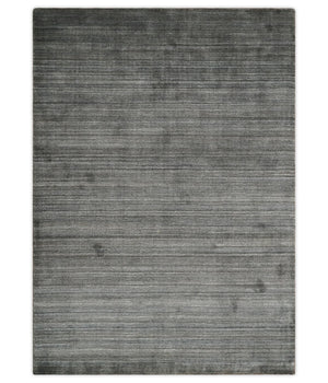 Modern Solid Silver and Charcoal Shaded 5x7 Blended Wool Area Rug