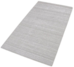 Modern Solid Silver Hand Woven Wool and Viscose Rug