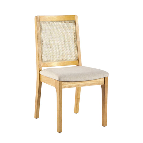 Solid Wood Dining Chair with Rattan Inset Back, Set of 2 - Dining Chairs