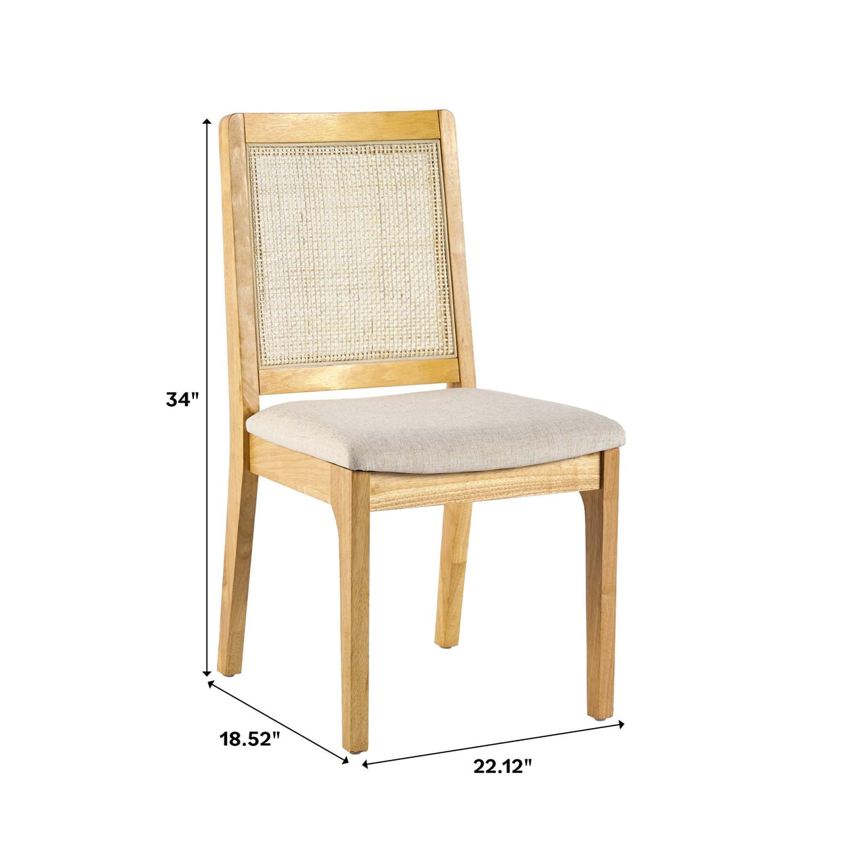 Solid Wood Dining Chair with Rattan Inset Back, Set of 2 - Dining Chairs