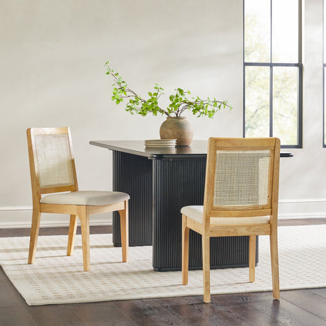 Solid Wood Dining Chair with Rattan Inset Back, Set of 2 - Dining Chairs
