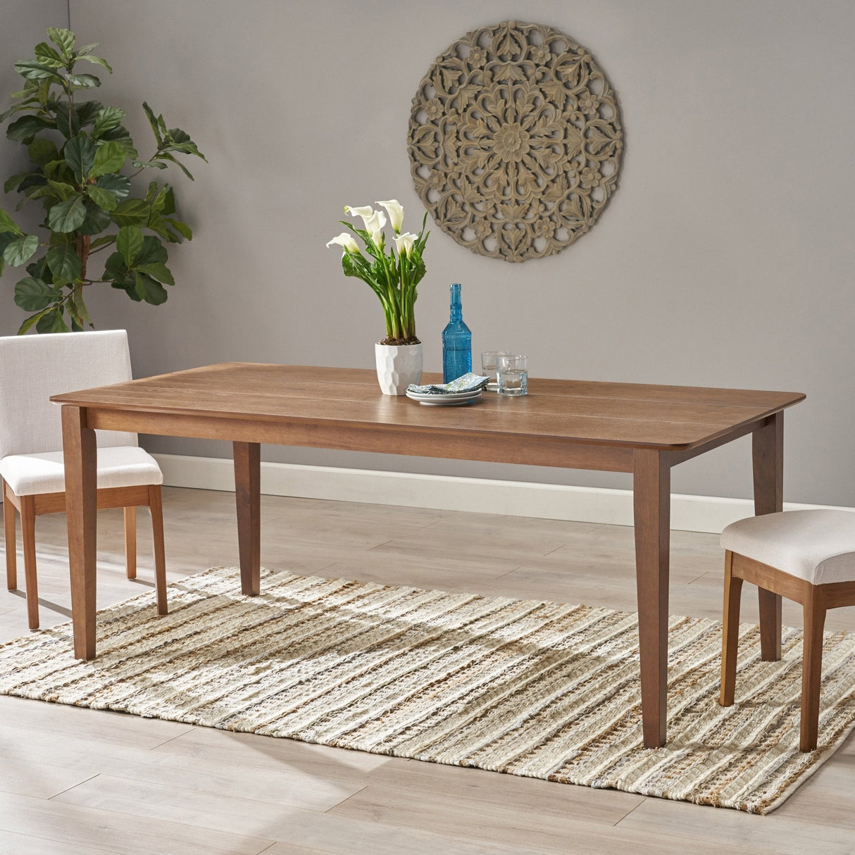 Solid Wood Dining Table with Square Legs - Dining Tables