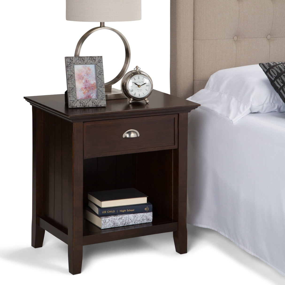 Solid Wood Nightstand with Drawer and Open Bottom Storage - Nightstands