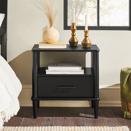 Solid Wood Spindle Nightstand with Drawer and Open Cubby - Nightstands