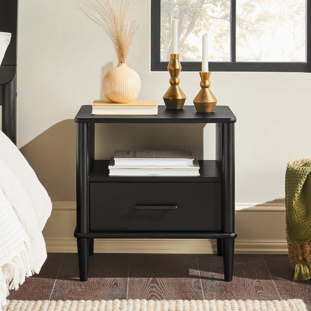 Solid Wood Spindle Nightstand with Drawer and Open Cubby - Nightstands