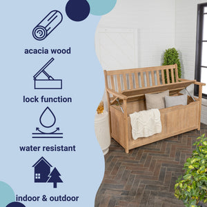 Sophie traditional farmhouse lift - top acacia wood storage & entry bench - Tuesday Morning - Outdoor Storage Boxes
