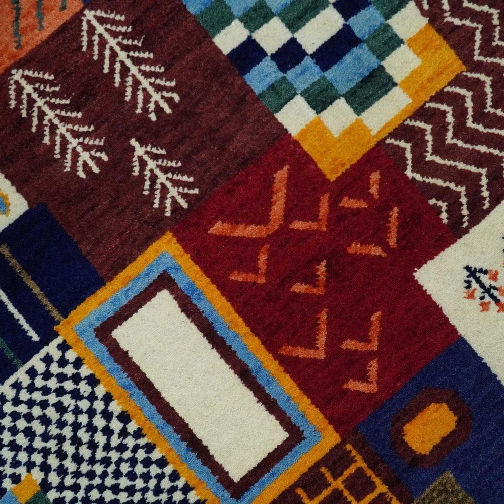 5x7 Multicolor Shapes Modern loop and cut Wool Hand Woven Rug