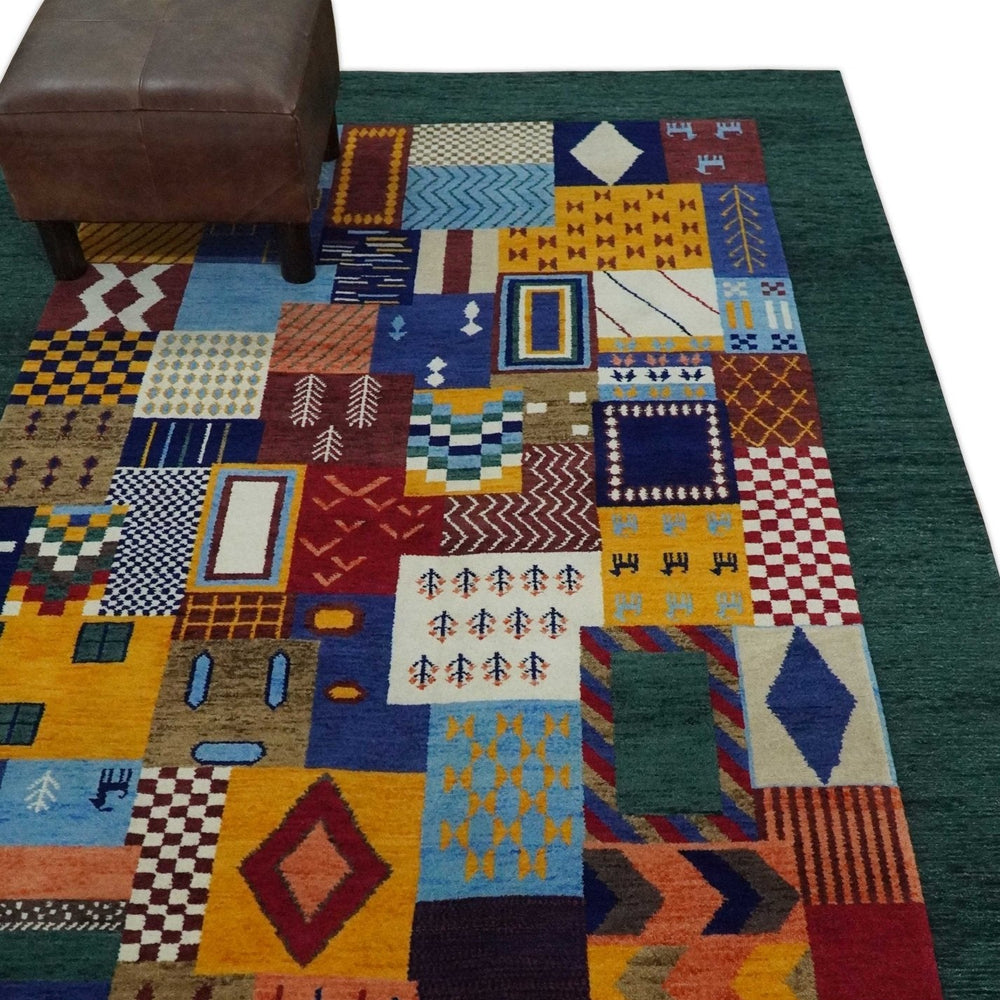 5x7 Multicolor Shapes Modern loop and cut Wool Hand Woven Rug