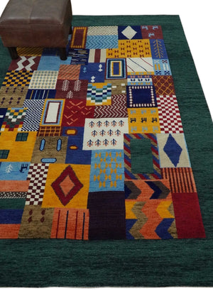 5x7 Multicolor Shapes Modern loop and cut Wool Hand Woven Rug