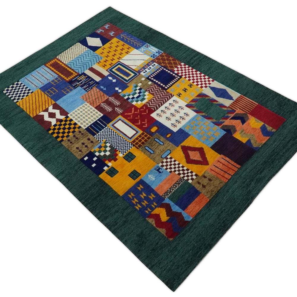 5x7 Multicolor Shapes Modern loop and cut Wool Hand Woven Rug