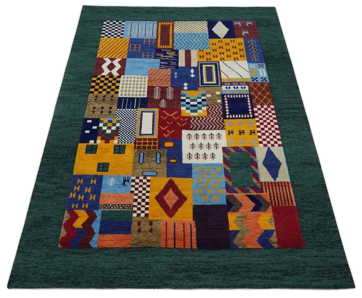 5x7 Multicolor Shapes Modern loop and cut Wool Hand Woven Rug