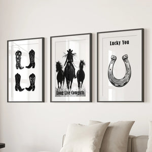 Western Cowgirl Wall Art Set of 3. Rustic Ranch Decor