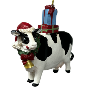 Christmas Cow with Peppermint Stick Ornament