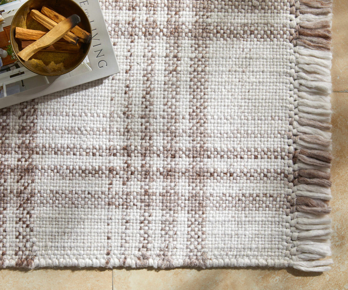 Inara Light Brown Plaid Hand Woven Area Rug