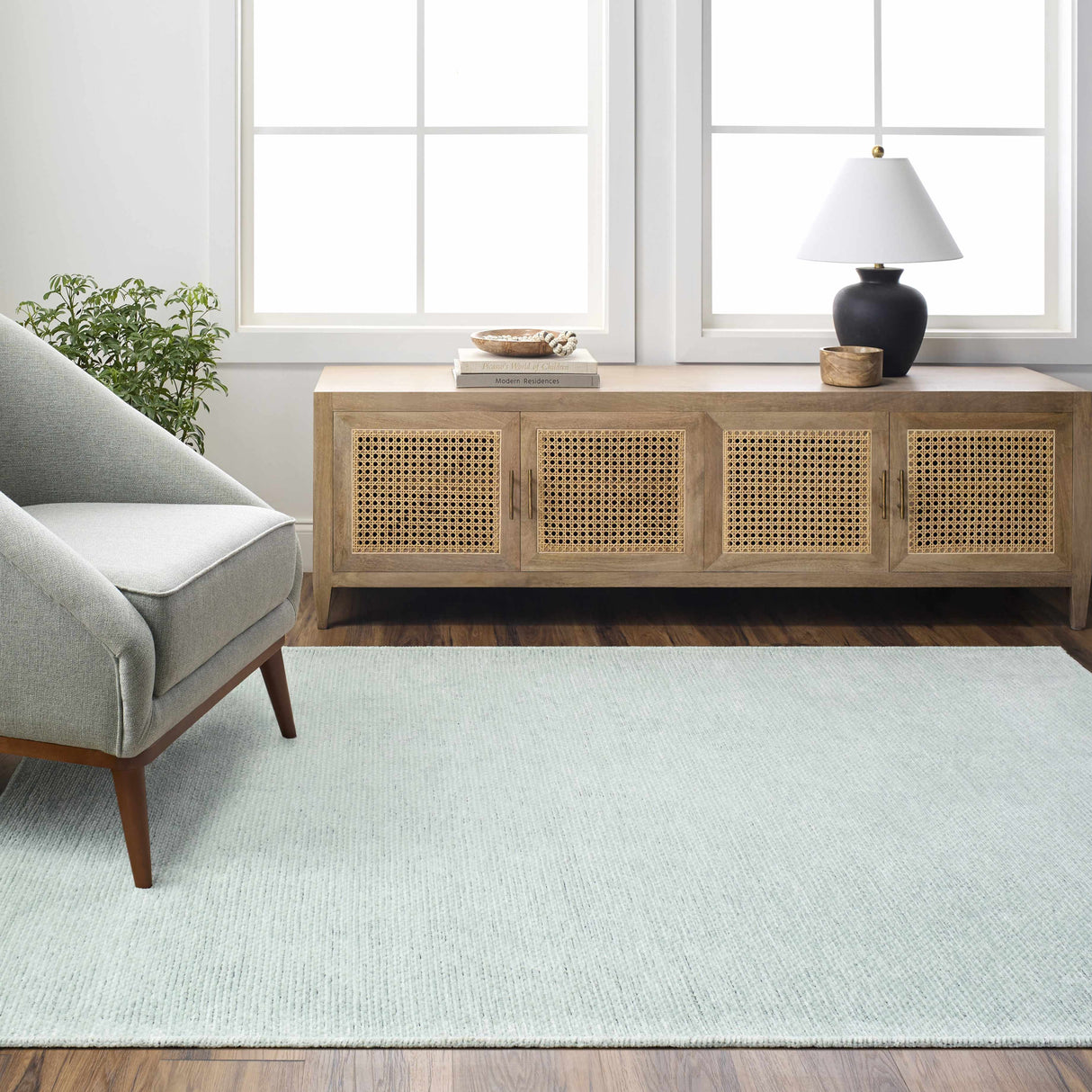 Isako Seafoam Solid Washable Area Rug - Clearance