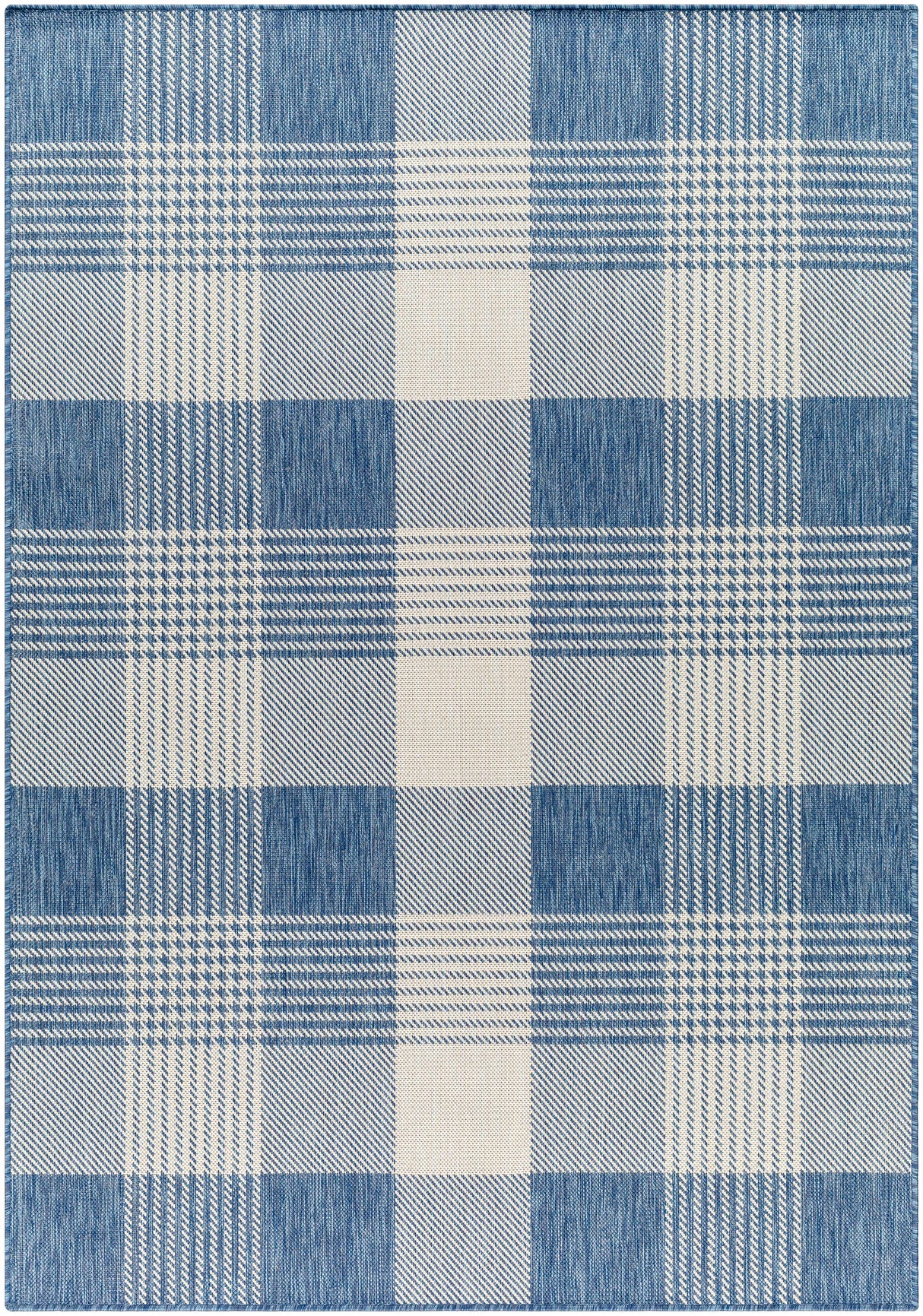Aubin Blue Plaid Area Rug - Clearance