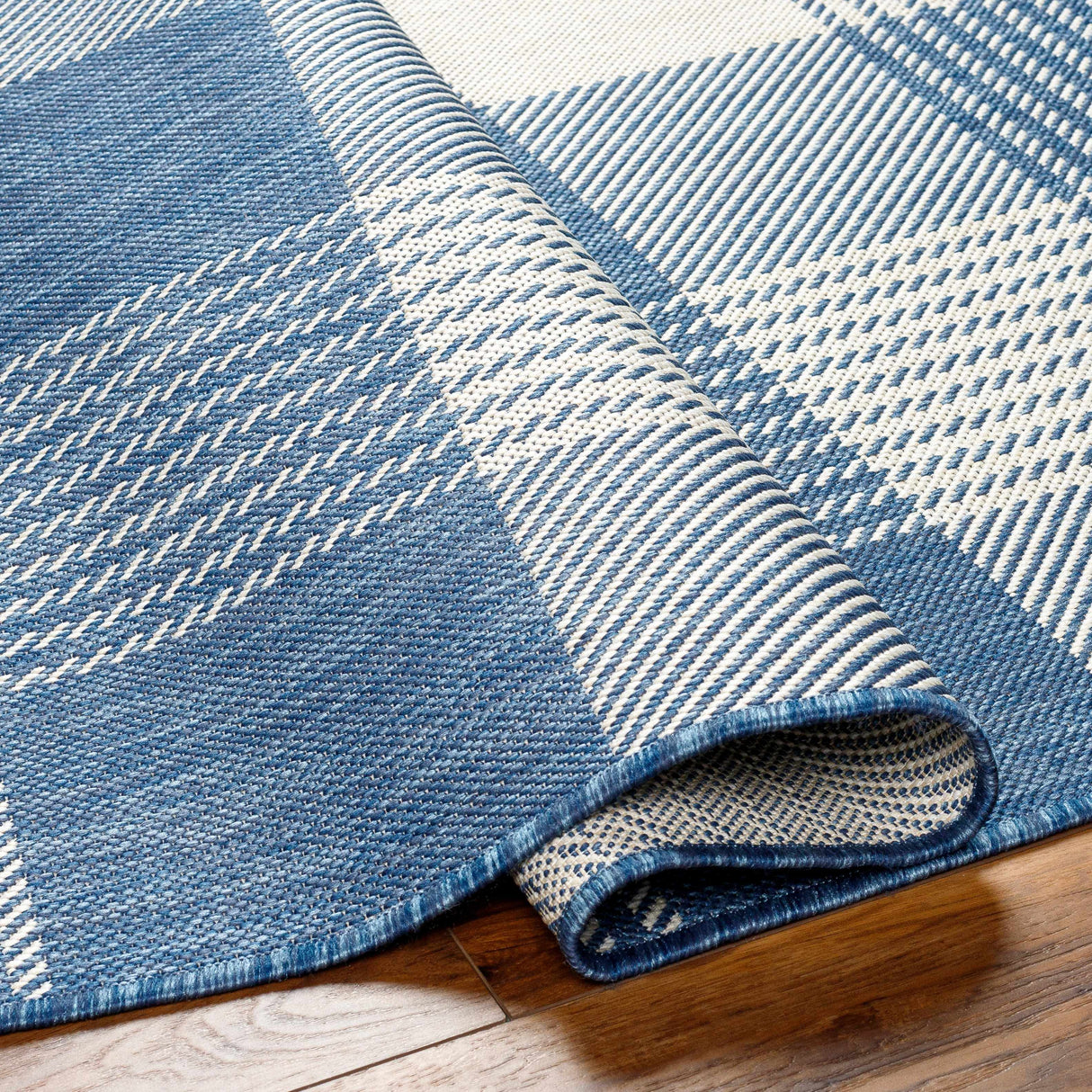 Aubin Blue Plaid Area Rug - Clearance