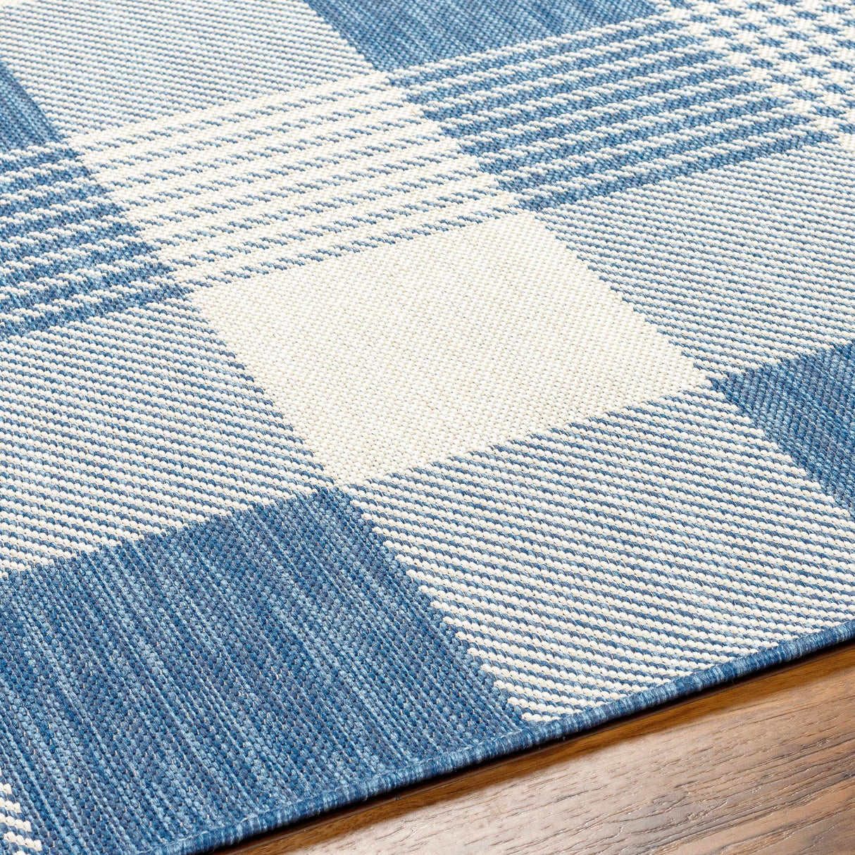 Aubin Blue Plaid Area Rug - Clearance