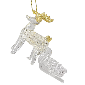 Spunglass Ornament - Gold Reindeer With Sleigh