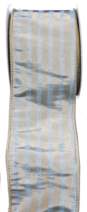 Aqua Stripe Wire Edged Ribbon