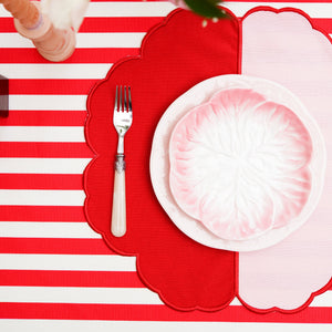 Duality Pink Red Scalloped Fabric Placemats Set of 12