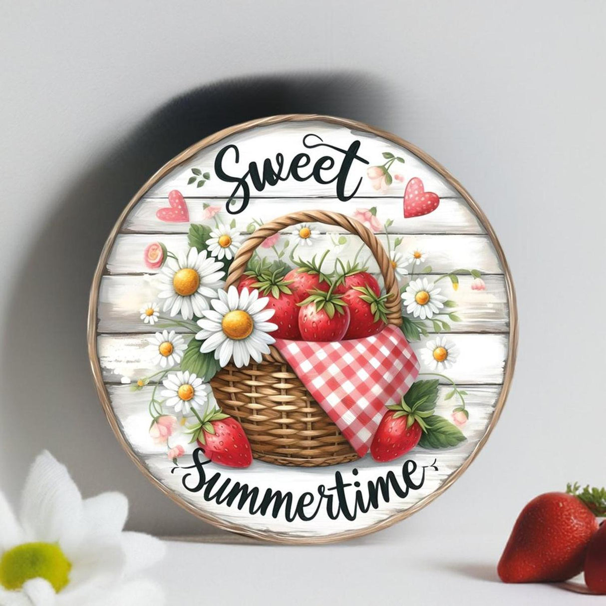 Strawberry Sweet Summertime Round Sign