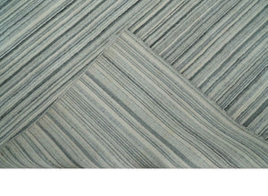 Striped 8x10 Ivory, Beige and Gray Hand Made Blended Wool Area Rug