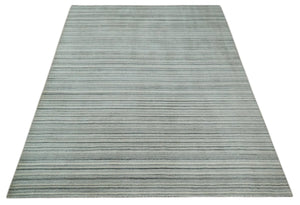 Striped 8x10 Ivory, Beige and Gray Hand Made Blended Wool Area Rug