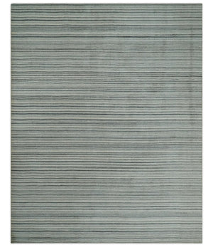 Striped 8x10 Ivory, Beige and Gray Hand Made Blended Wool Area Rug