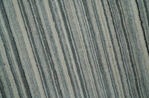 Striped 8x10 Ivory, Beige and Gray Hand Made Blended Wool Area Rug