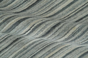 Striped 8x10 Ivory, Beige and Gray Hand Made Blended Wool Area Rug
