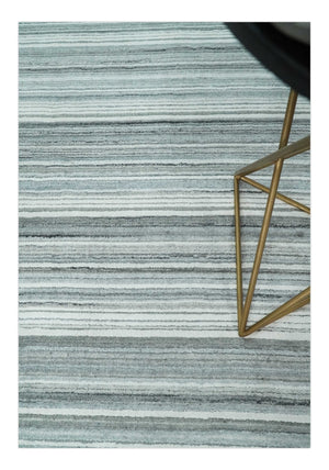 Striped Flatwoven 8x10 White And Silver Hand Made Blended Wool Area Rug