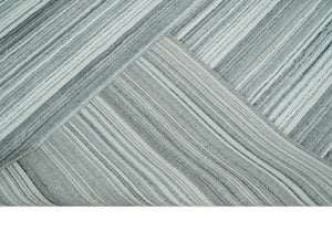 Striped Flatwoven 8x10 White And Silver Hand Made Blended Wool Area Rug