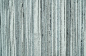 Striped Flatwoven 8x10 White And Silver Hand Made Blended Wool Area Rug