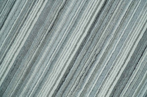 Striped Flatwoven 8x10 White And Silver Hand Made Blended Wool Area Rug