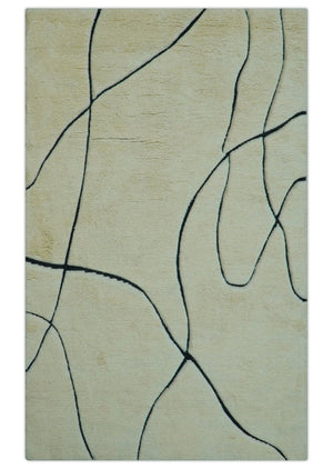Strokes Custom Made Contemporary Cream Hand Knotted Wool Rug