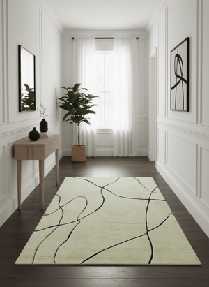 Strokes Custom Made Contemporary Cream Hand Knotted Wool Rug