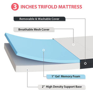 Hollyhock - 3" Queen Tri-Fold Memory Foam Topper